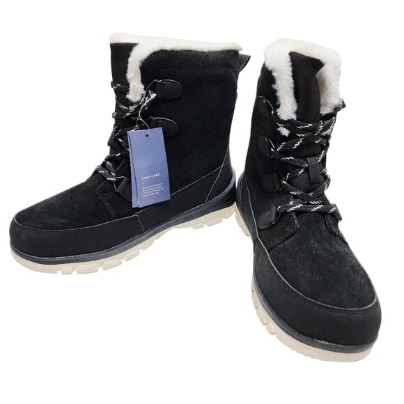 Womens Size 11 Black Winter Snow Boots With Faux Fur Lining Lace-Up Closure - Picture 3 of 9